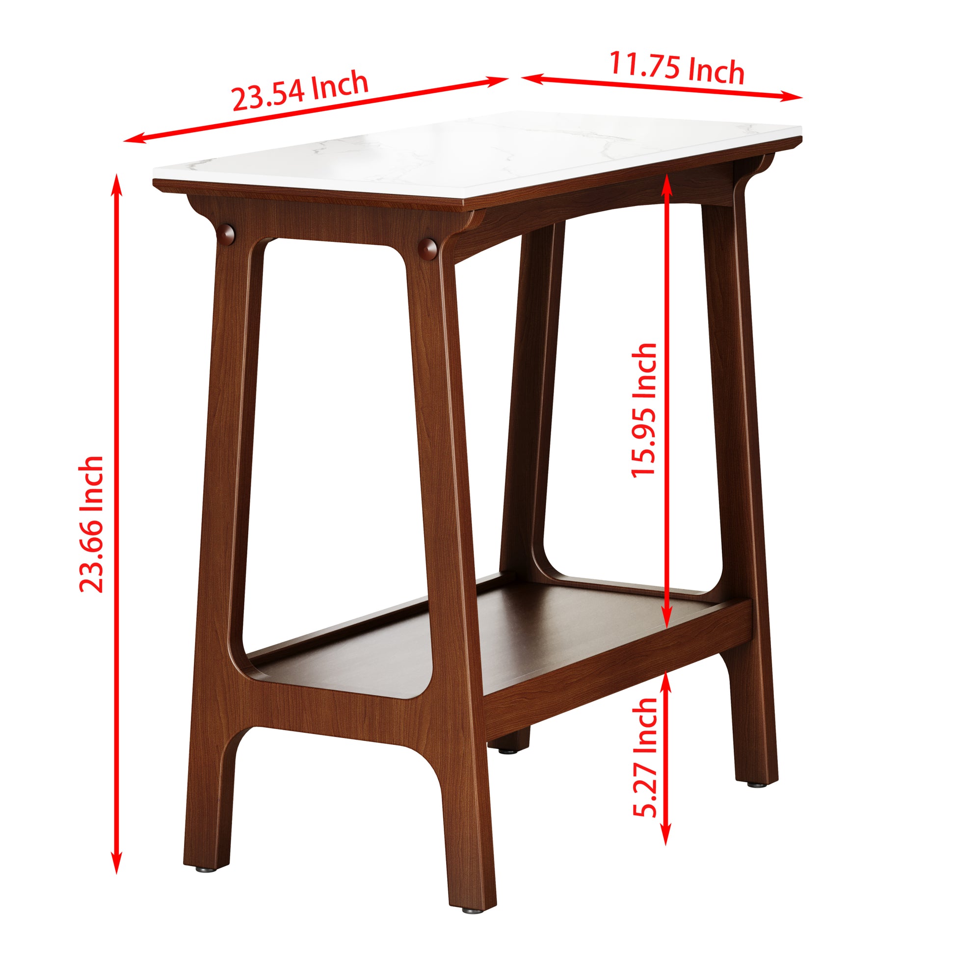 Retro Reddish Brown Narrow Slate Side Table With Storage Shelf, Small End Table For Living Room Bedroom Small Spaces Entryway Farmhouse, Slim Nightstand Bedside Table Walnut Mdf