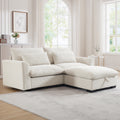 Sectional Sofa Comfy Corduroy Couch For Living Room With Pillows And Round Armrests, Modern Corduroy Sofa Sleeper Deep Couches With Storage Ottoman Beige, 2 Seat Beige Corduroy 2 Seat