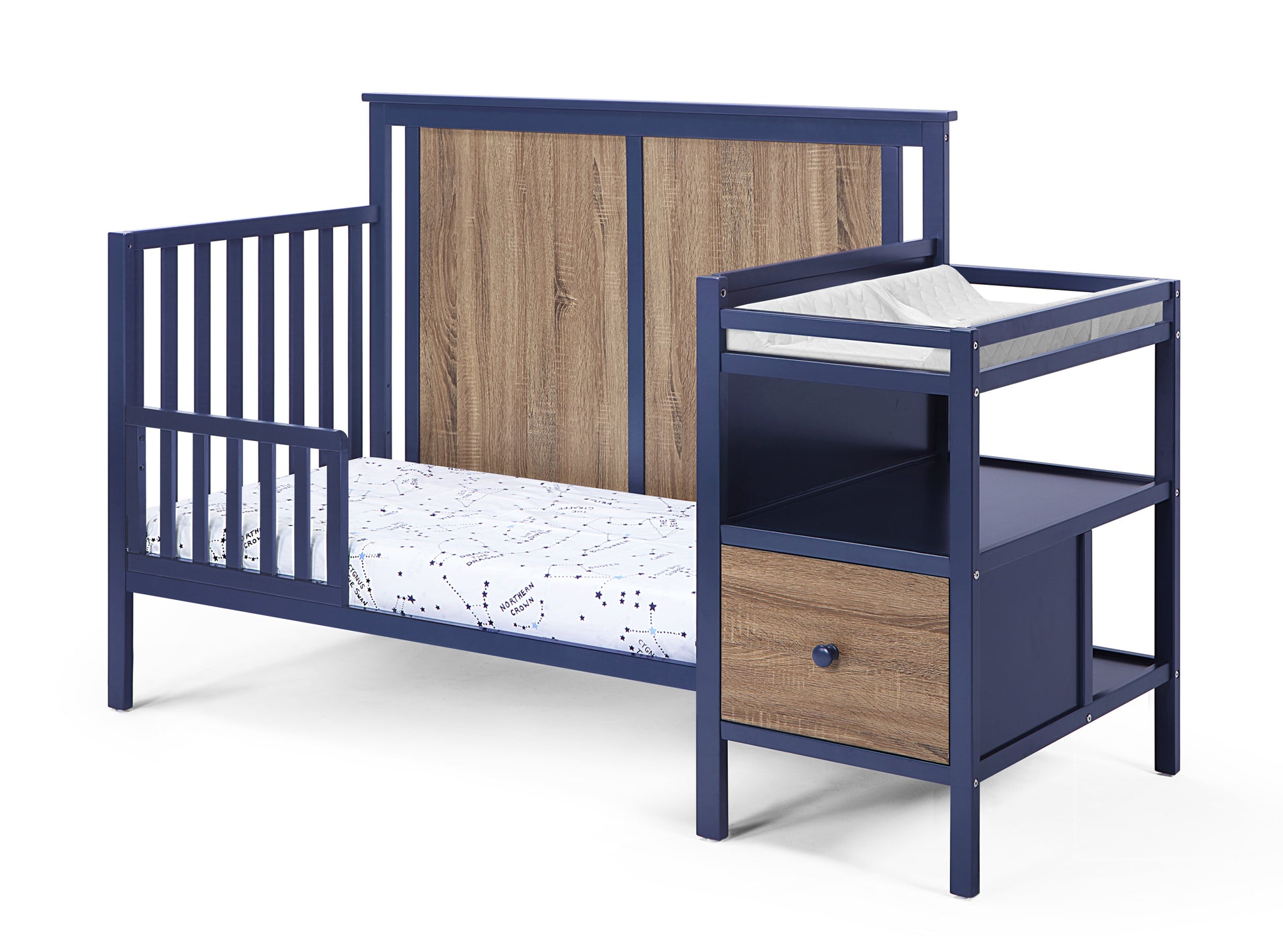 Connelly 4 In 1 Crib And Changer Combo Midnight Blue Vintage Walnut Blue Brown Wood