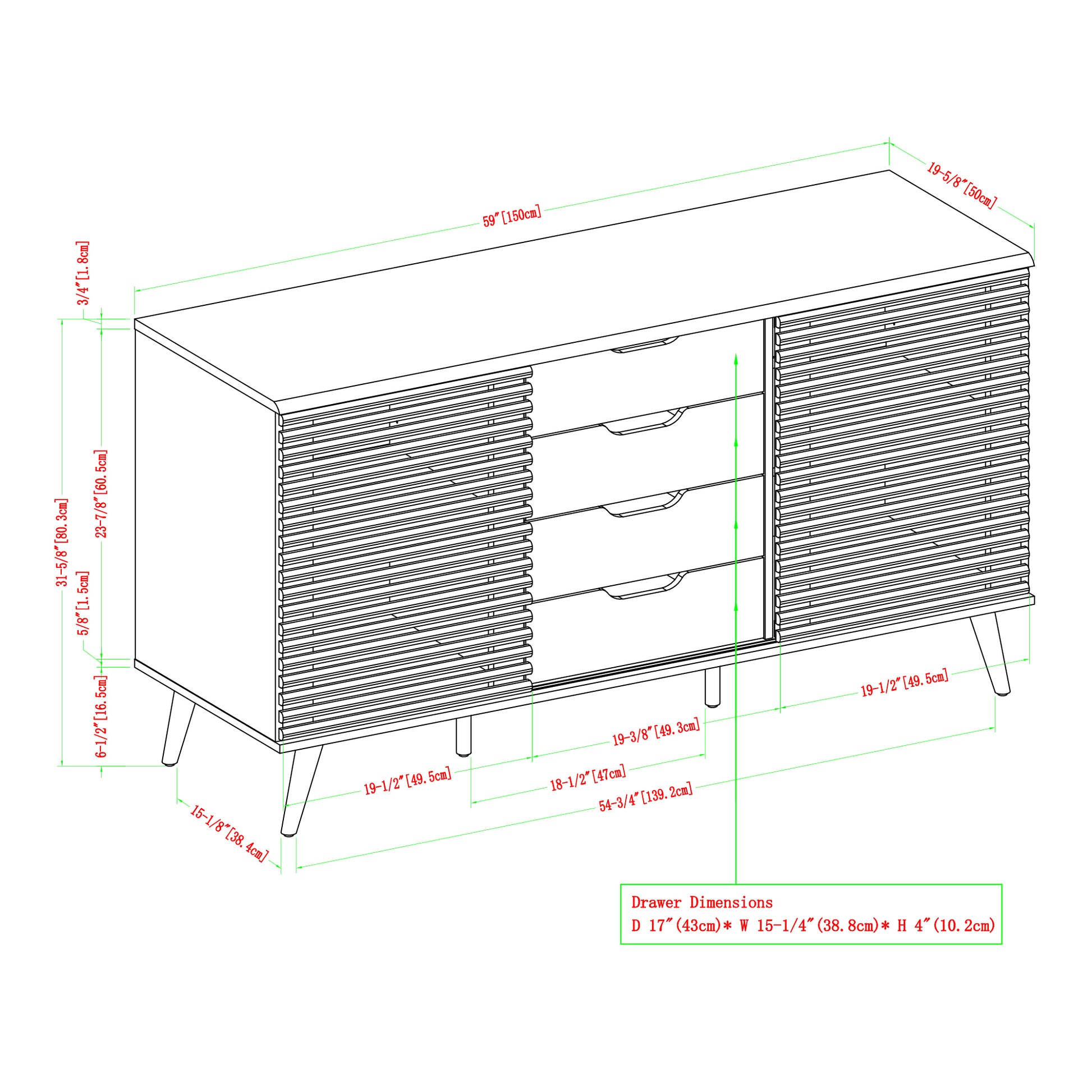 Contemporary Sliding Slat Door Sideboard Ebony