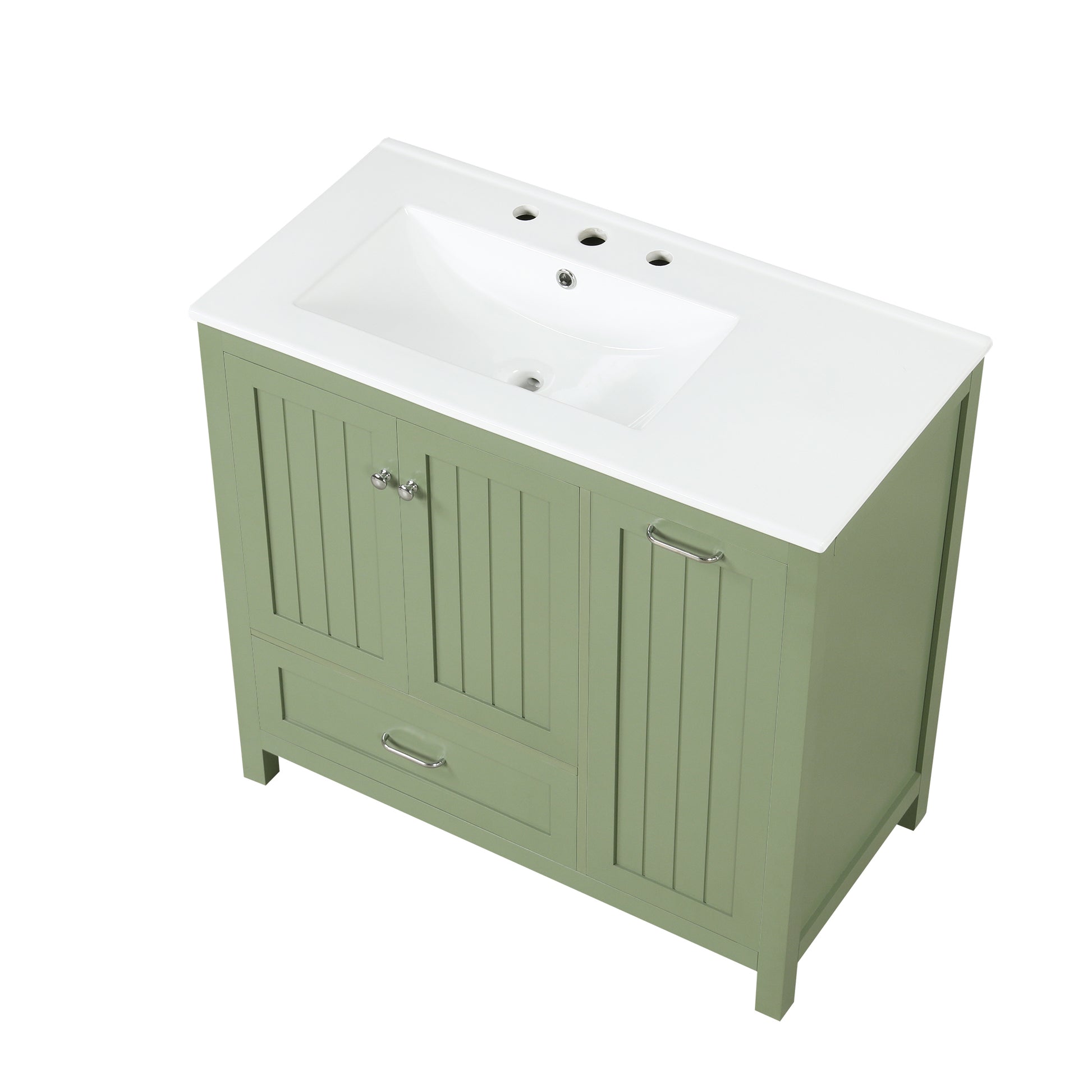 36" Bathroom Vanity With Sink, One Cabinet With Two Doors And One Big Drawer And One Flip Drawer, Solid Wood And Mdf Board, Green Green Solid Wood Mdf