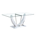 Table And Chair Set, Large Modern Rectangular Glass Table, Can Accommodate 6 8 People, Equipped With A 0.39 Inch Tempered Glass Tabletop And Mdf Table Legs.Paired With Comfortable And Soft Chairs. Gray Mdf Glass