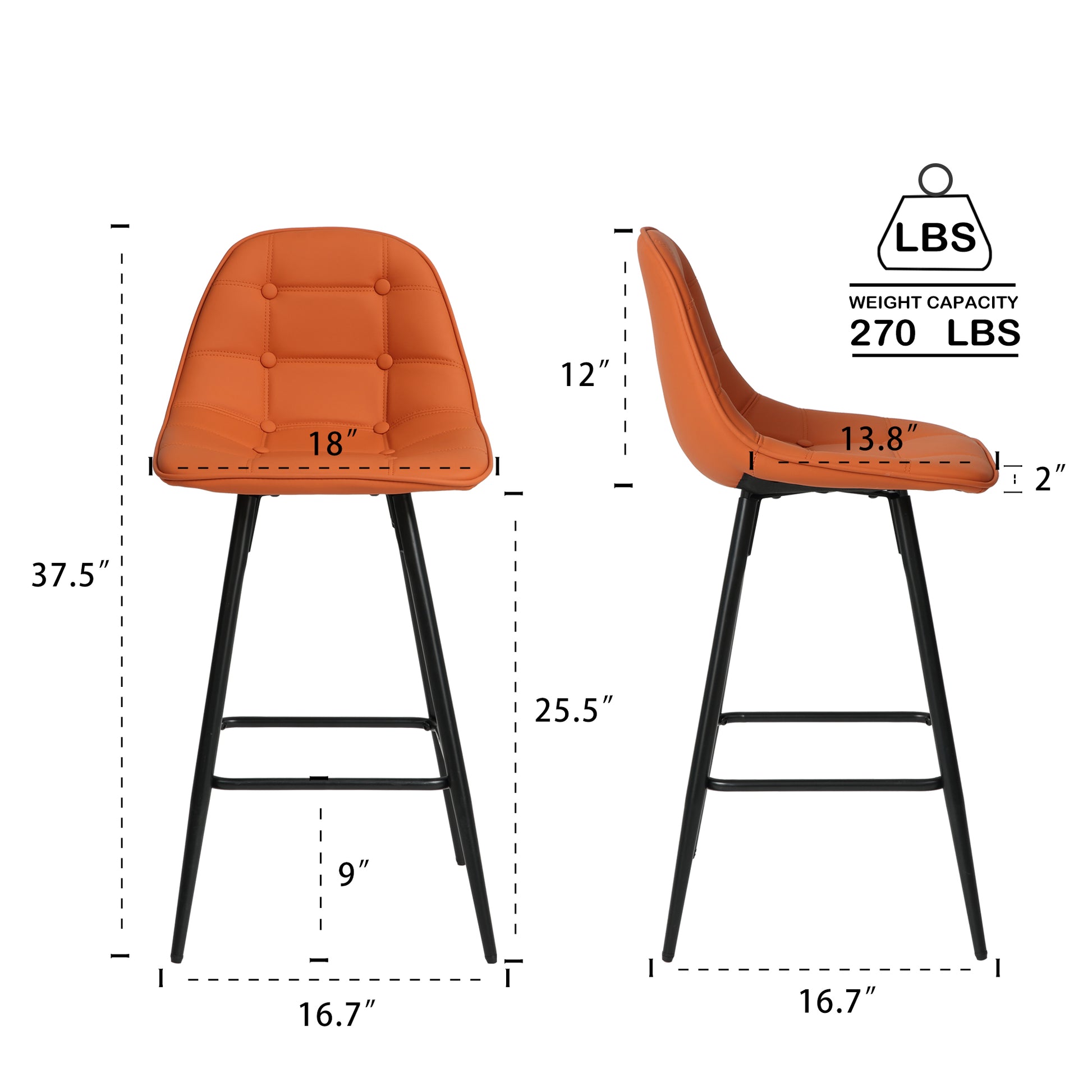 Counter Stools,Set Of 2 Bar Stools With Back And Footrest, Modern Metal Counter Height Barstools For Kitchen Home Bar,25.5" Armless Barstool Chairs Brown Leather