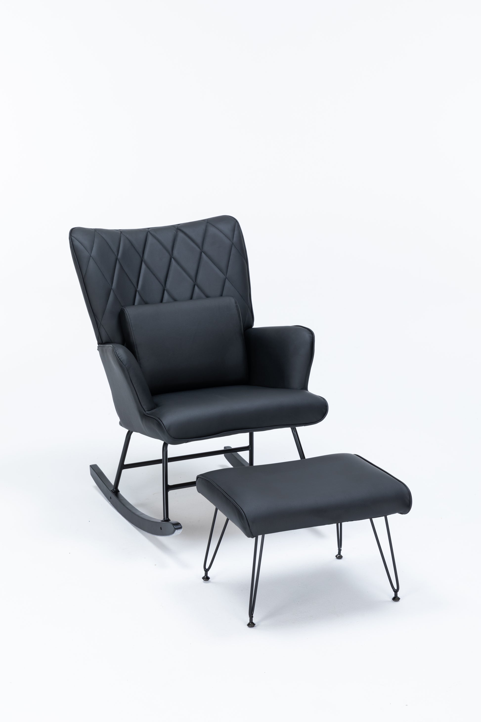 Rocking Chair, Glider Chair,Rocking Accent Chair With Lumbar Pillow And Ottoman For Nursery Living Room Bedroom Black Pu