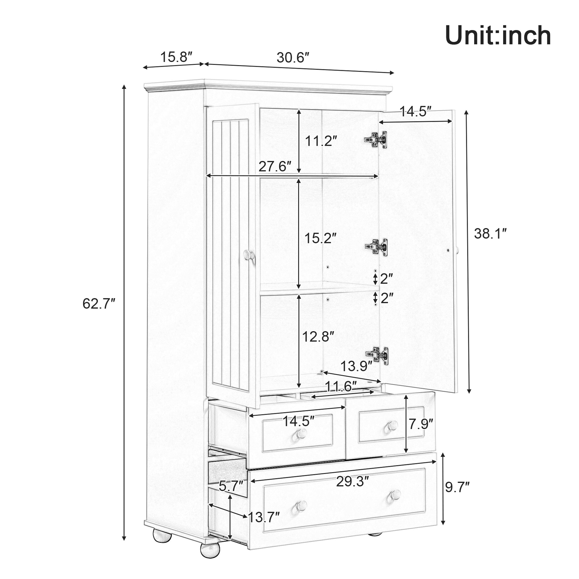 Tall Storage Cabinet With Three Drawers For Bathroom Office, White White Mdf