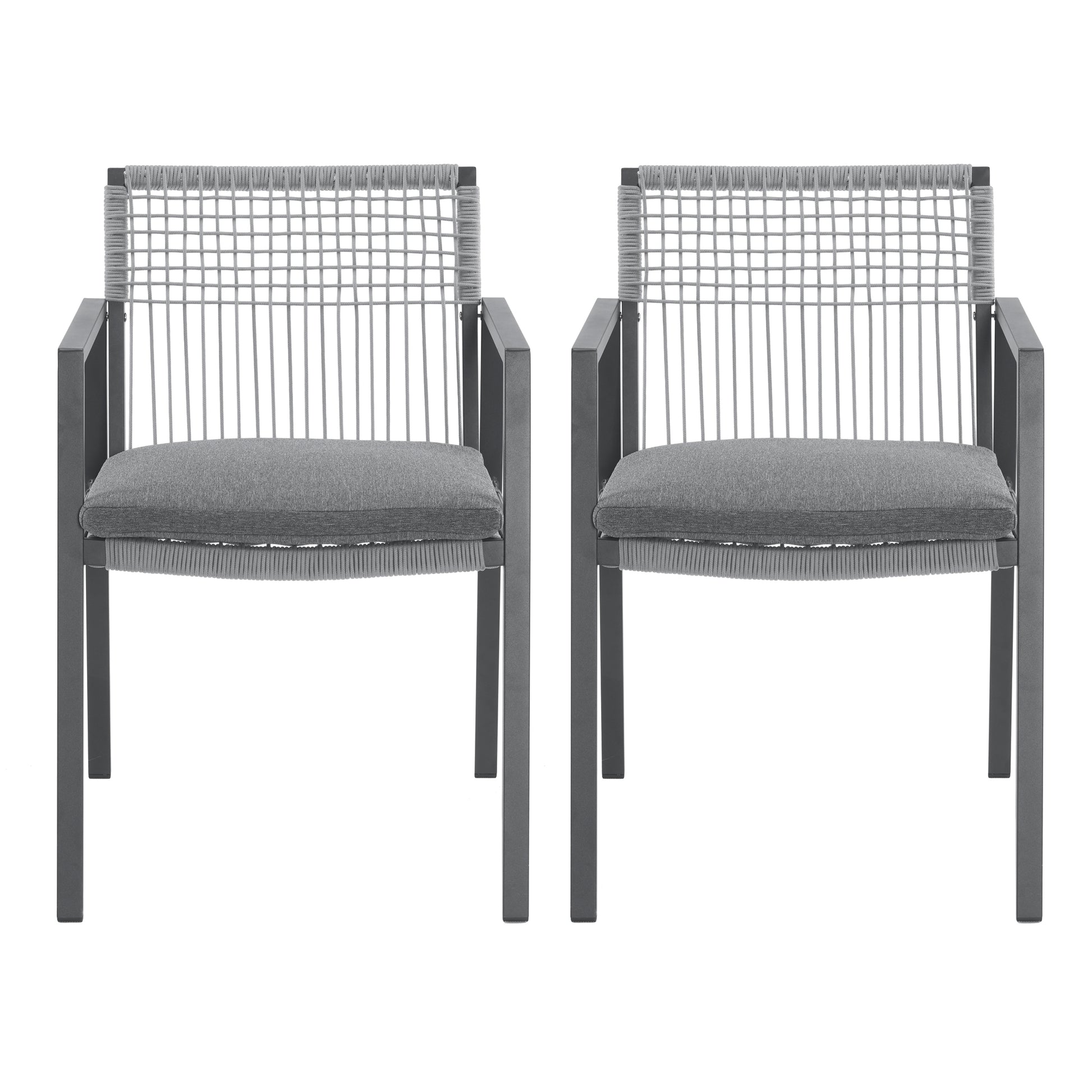 Outdoor Dining Chair Set Of 2, Aluminum Ropeoutdoor Armchair Seating For Patio Backyard Poolside Balcony, Cushion Included Black Grey Aluminium