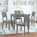 5 Piece Modern Dining Set, Square Wooden Dining Table With 4 Upholstered Chairs For Kitchen, Dining Room, Gray Wood Gray Seats 4 Gray Wood Dining Room Acacia 4 Leg Square Dining Table With Chair Acacia Wood