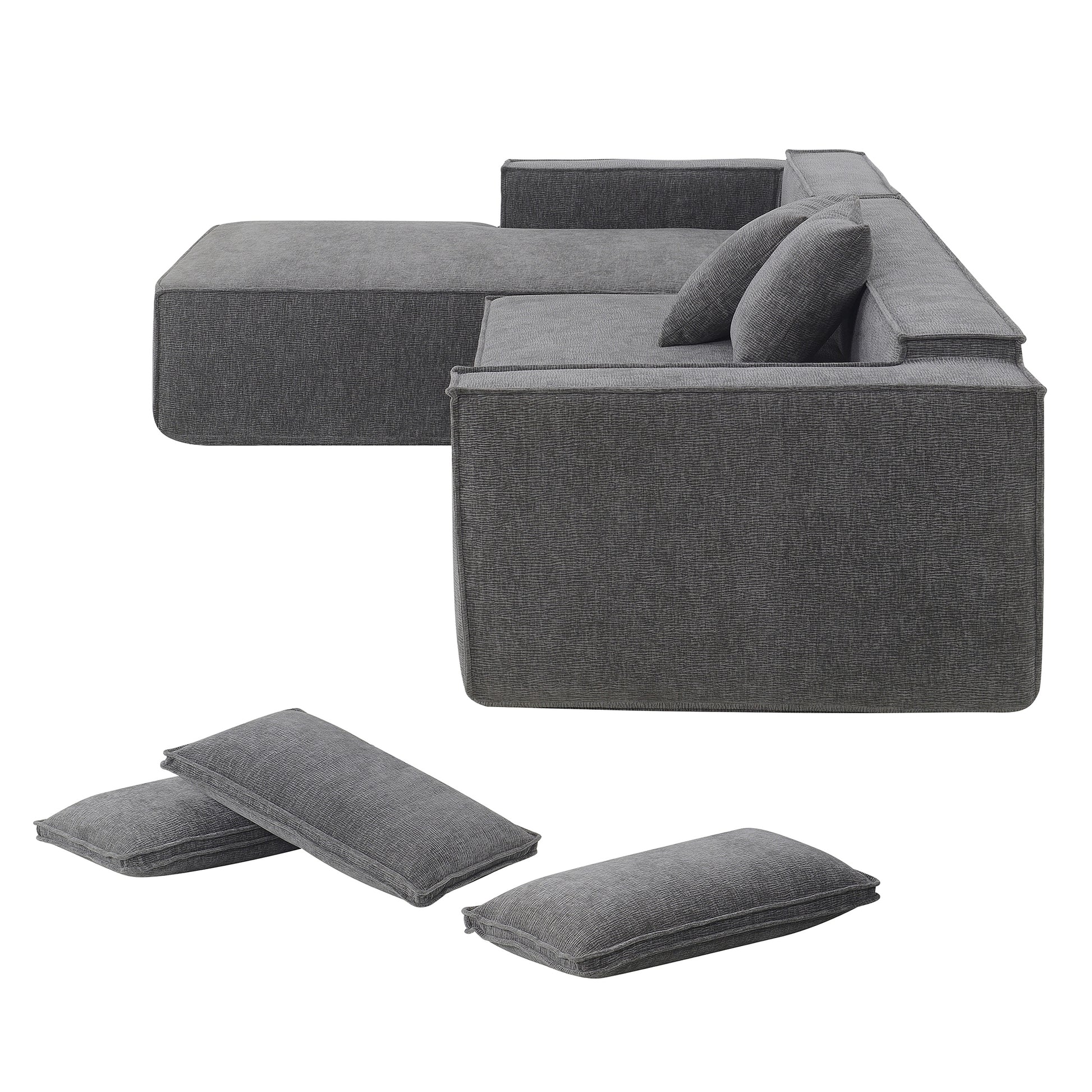 111.5*72"Minimalist Style Modular Sectional Sofa,Wrinkle Resistant Chenille Couch Set,L Shaped Sleeper Sofa Bed For Living Room,2 Pic Free Combination,No Assembly Require,3 Colors Gray Chenille 4 Seat