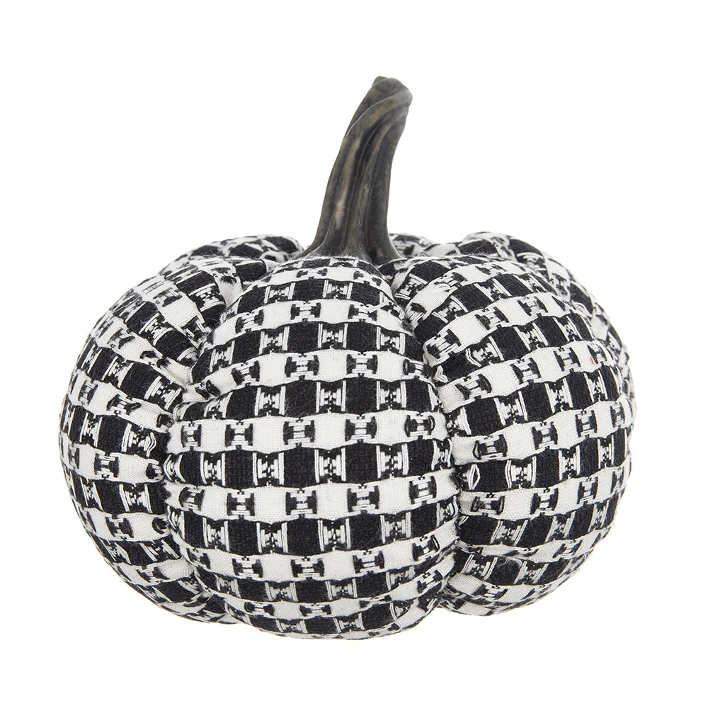 Set Of 2, 7X7X6.7" Fabric Black White Plaid Pumpkin Decor, For Holiday Halloween Decoration Black,White Polyester