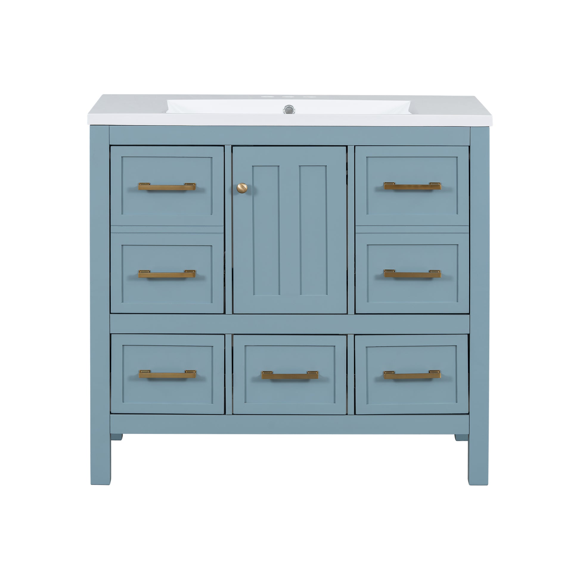 36'' Bathroom Vanity With Resin Sink Combo, Solid Wood Frame Bathroom Storage Cabinet, Freestanding Vanity Set With 5 Drawers& Soft Closing Doors Same As N710S136002M Blue Bathroom Solid Wood Mdf Resin