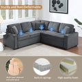 Modular Sofa, Sectional Couch L Shaped Sofa Couch With Pullout Sleeper, 5 Seat Chenille Corner Sofa For Living Room, 3 Pillows Included, Dark Gray Dark Gray Chenille Foam Plywood 5 Seat