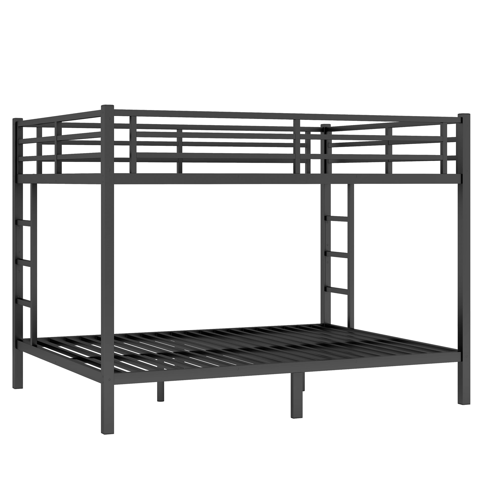 Metal Queen Over Queen Bunk Bed For Teens And Adults,Space Saving Noise Reduced No Box Spring Needed, Black Box Spring Not Required Queen Black Metal