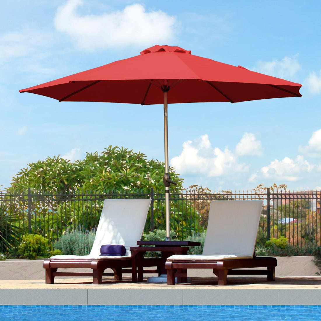 9Ft Patio Umbrella, Outdoor Table Umbrella With Push Button Tilt And Crank, Uv Protection Waterproof Market Sun Umbrella With 8 Sturdy Ribs For Garden, Deck, Backyard, Pool Brick Red Brick Red Round Uv Resistant Umbrellas Aluminium