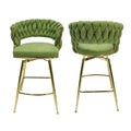 Bar Chair Linen Woven Bar Stool Set Of 2,Golden Legs Barstools No Adjustable Kitchen Island Chairs,360 Swivel Bar Stools Upholstered Bar Chair Counter Stool Arm Chairs With Back Footrest, Green Green Foam Linen