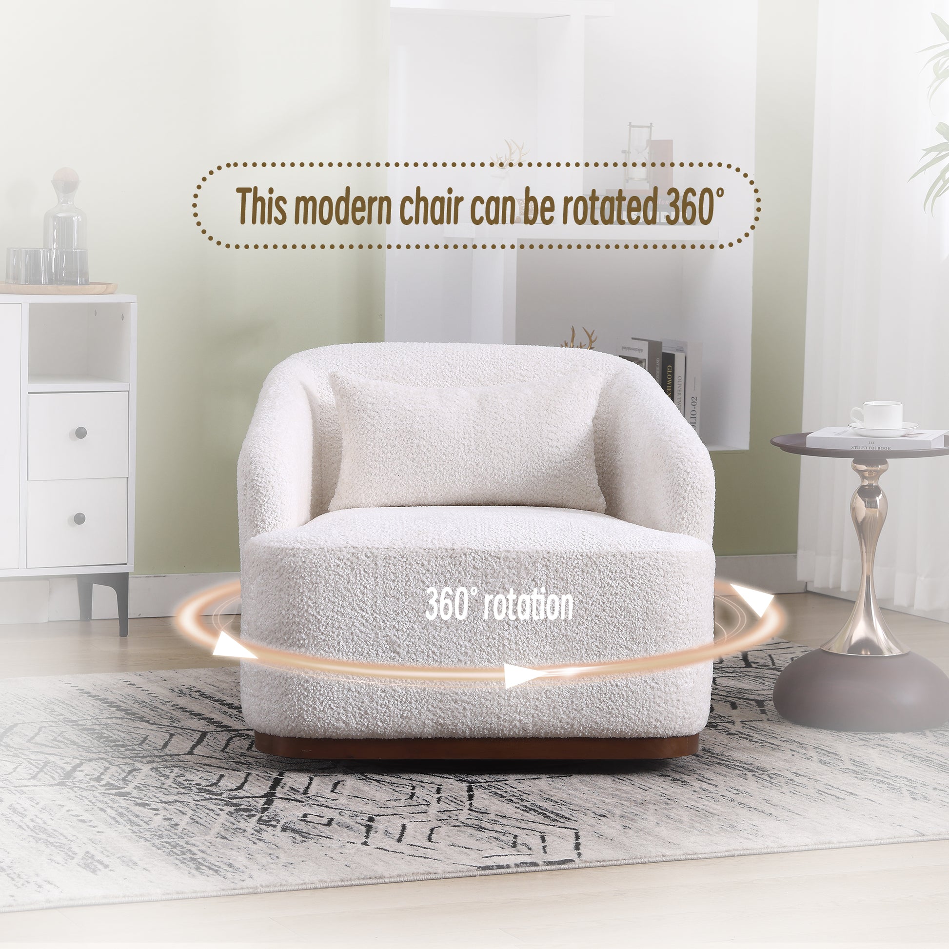 Coolmore Swivel Barrel Chair, Comfy Round Accent Sofa Chair For Living Room, 360 Degree Swivel Barrel Club Chair, Leisure Arm Chair For Nursery, Hotel, Bedroom, Office, Lounge White Boucle White Primary Living Space Foam Boucle