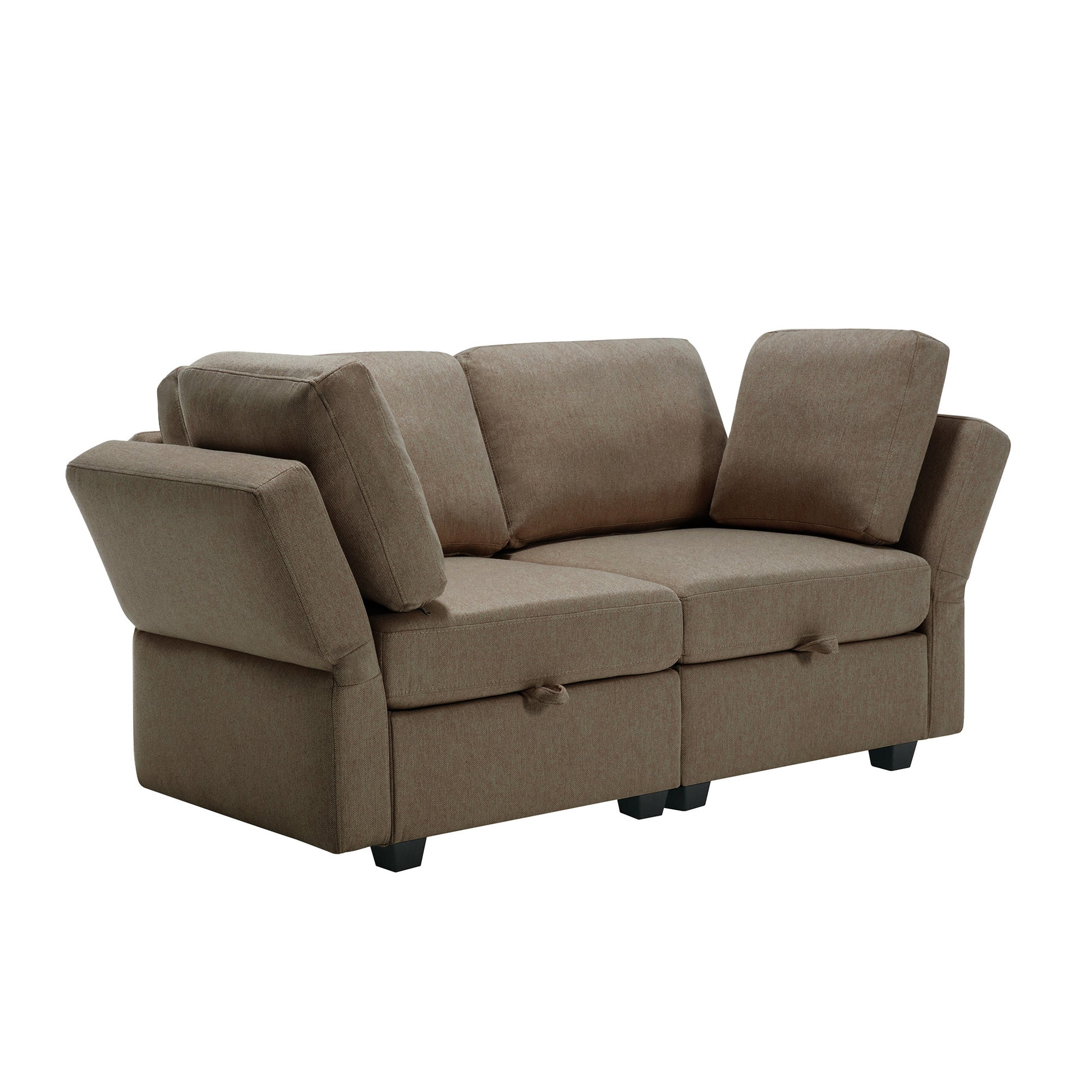 Contemporary Modern Chic Upholstered Fabric Sofa With Storage Seats And Storage Ottomans, 2 Seater Sofa Fabric Couch With Adjustable Arms And Backs For Living Room Brown Brown Polyester 2 Seat