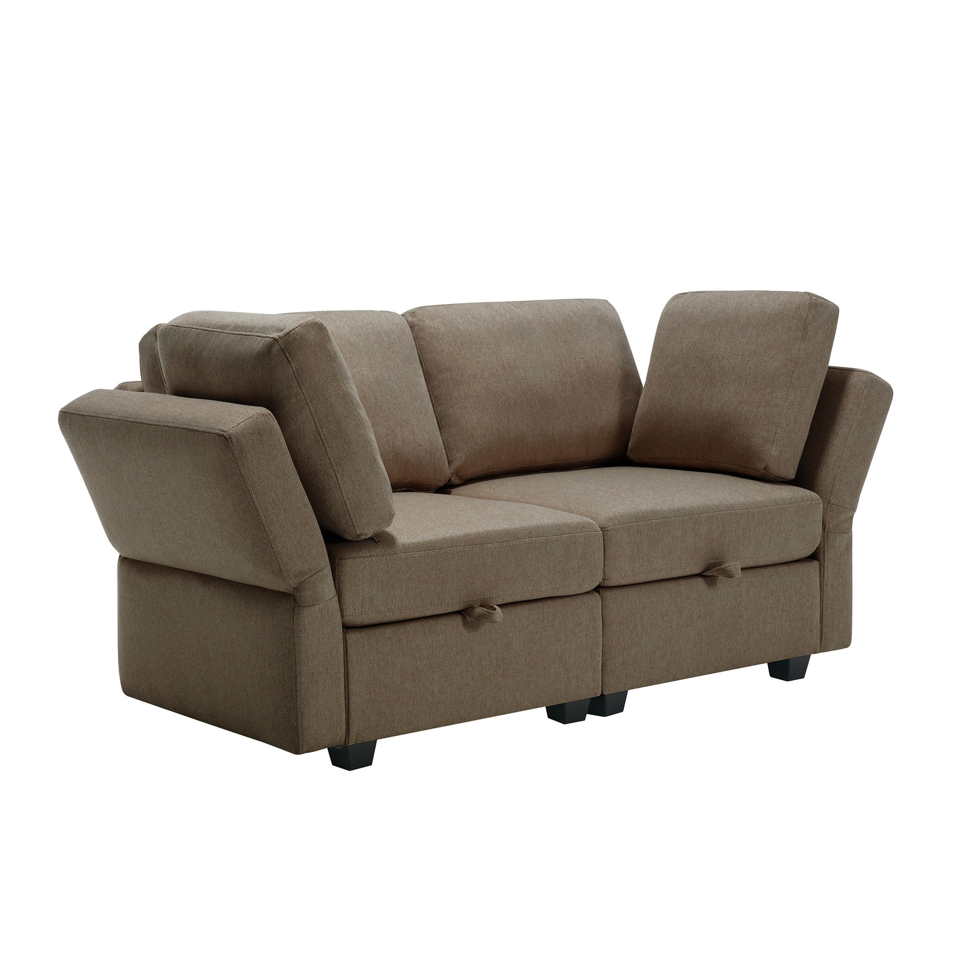 Living Room Furniture Sets, 2 Piece Comfy Upholstered Sofa Couch Set, Mid Century Modern Loveseat Sofa Sets With Storage Space Small Spaces Under Seats, Adjustable Arms And Backs Brown Brown Polyester 4 Seat