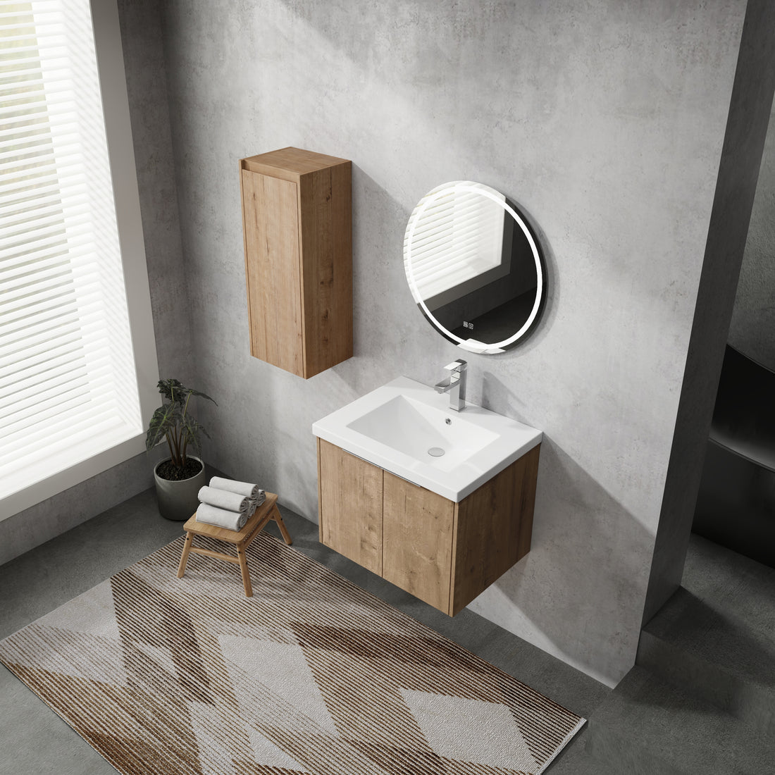 24" Wall Mounted Bathroom Vanity With Sink And Side Cabinet, Soft Close Doors,00112Imo 00624Imo Combination Cabinet Kd Packing Imitative Oak Bathroom Modern Plywood Plywood