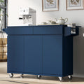 K&K 53.2'' Kitchen Island With Drop Leaf, Kitchen Storage Cart With Spice Rack, Towel Rack And 2 Drawers, Rolling Kitchen Island On Wheels With Adjustable Shelves For Kitchen, Dining Room, Navy Blue Navy Blue Brown Kitchen