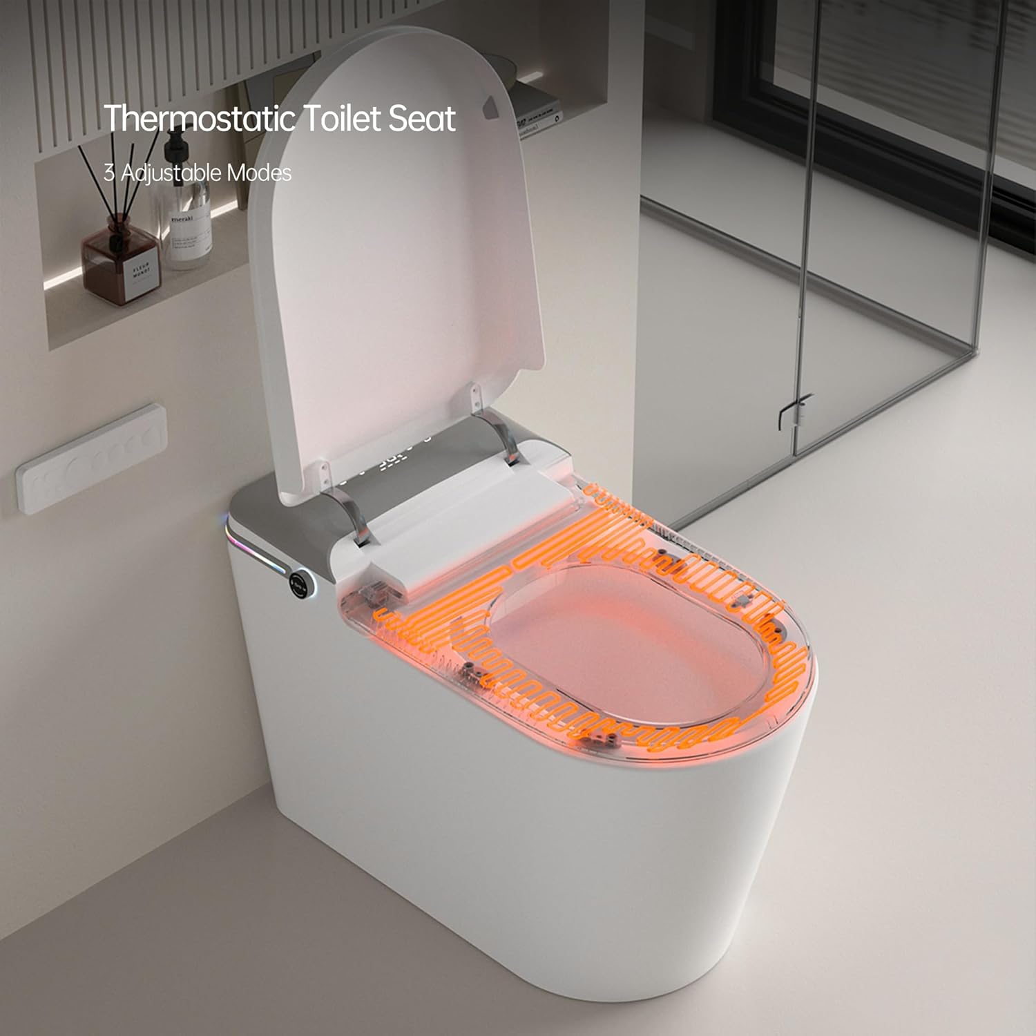 Smart Toilet, Smart Bidet Toilet With Remote Control, Raised Tankless Toilet With Led Display, Heated Seat Toilet Bidet With Aromatherapy System, Warm Water And Dry, Off Seat Flush, Foot Sensor, White White Ceramic