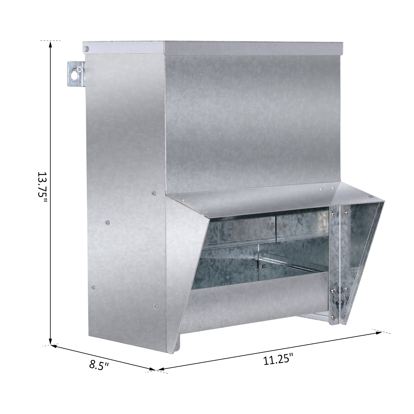 Pawhut Automatic Chicken Feeder, No Waste Poultry Feeder With Protective Lid For Up To 4 Chickens, Holds 13 L Of Feed Silver Steel