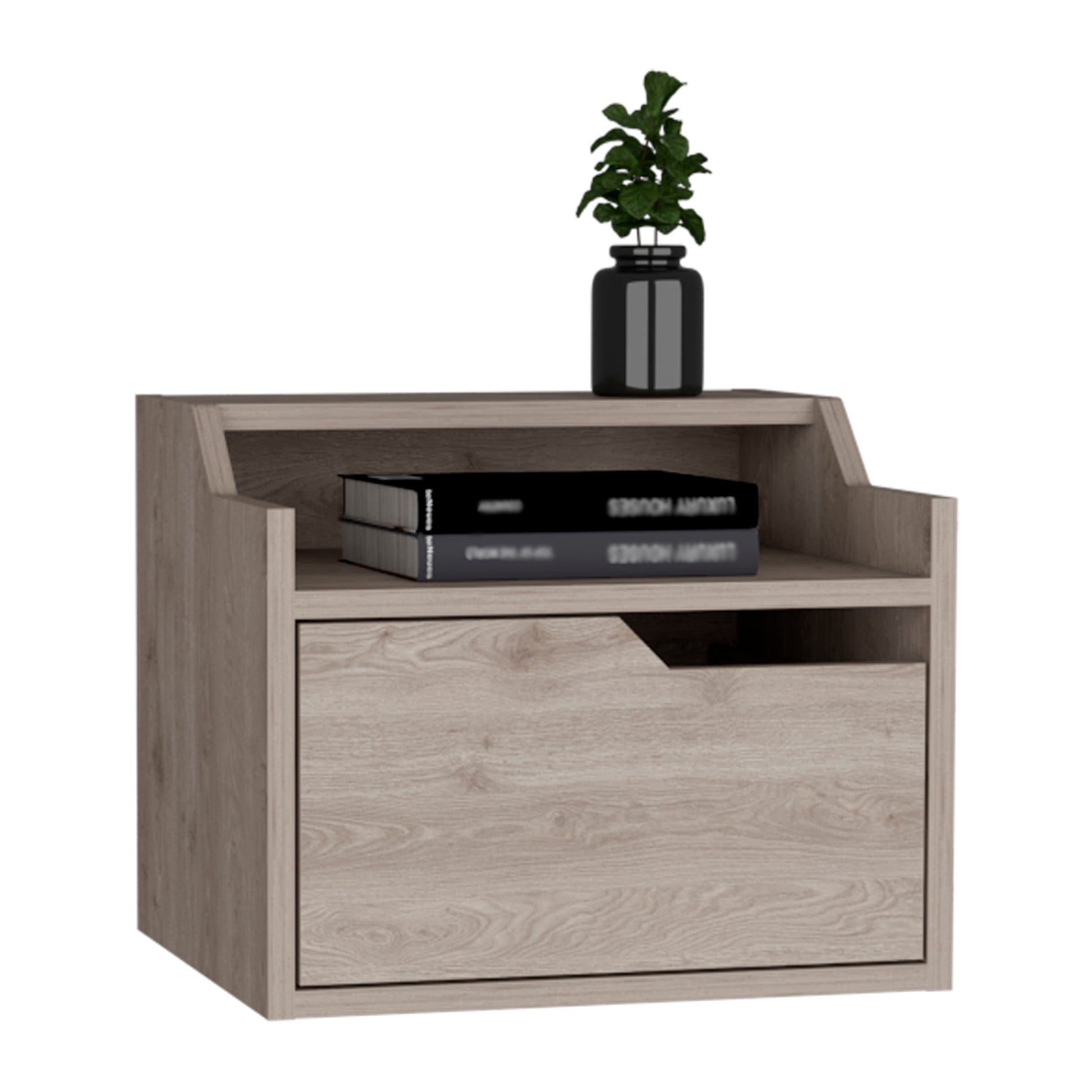 Winchester Floating Nightstand, Modern Dual Tier Design With Spacious Single Drawer Storage, Light Gray Light Gray Solid Wood Mdf Engineered Wood