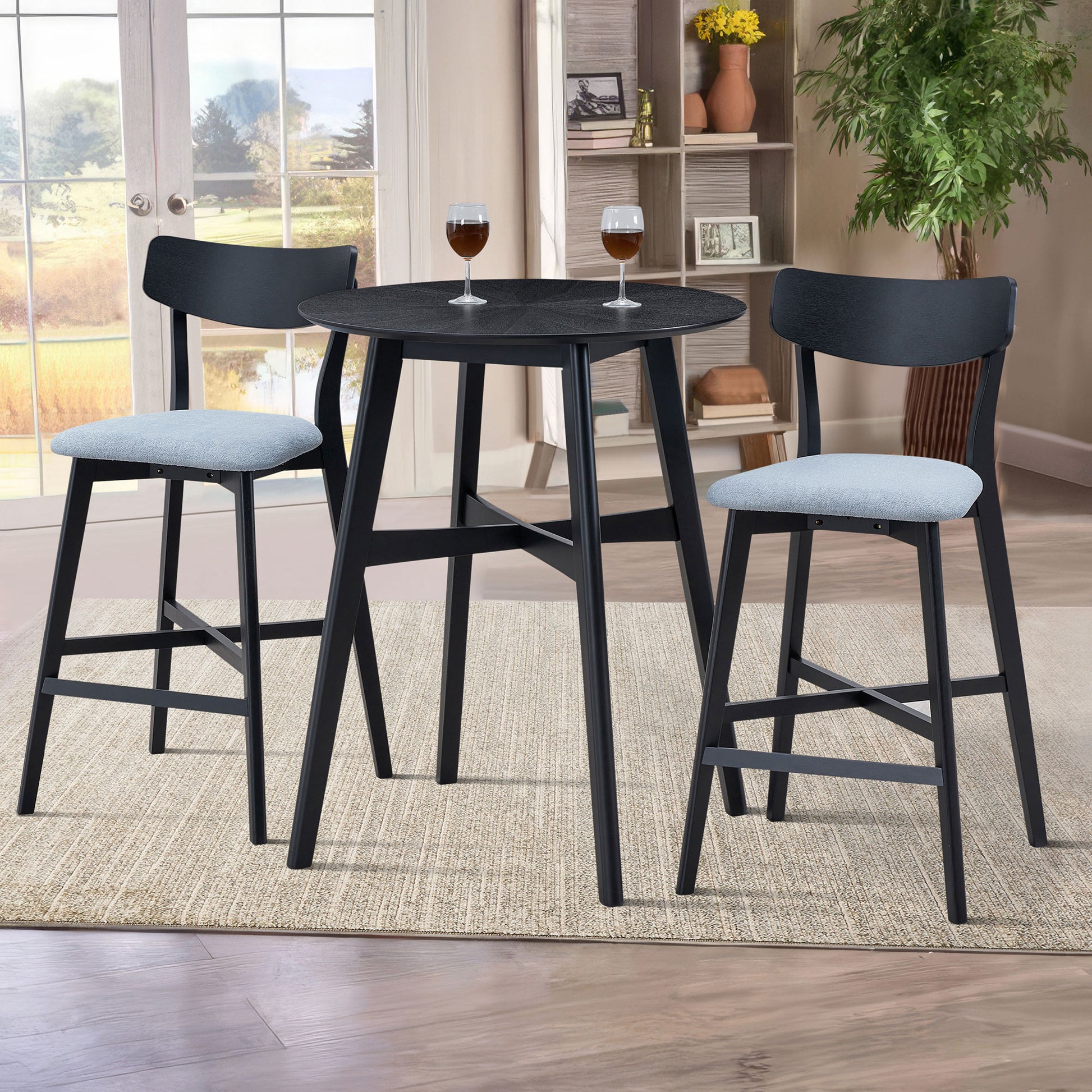 Wooden Bar Chairs Set Of 2, Modern Soft Upholstered Kitchen Island Chairs, Counter Height Stool With Backrest,Wooden Frame Chairs With Footrest For Pub,Living Room,Restaurant,Black Black Solid Wood