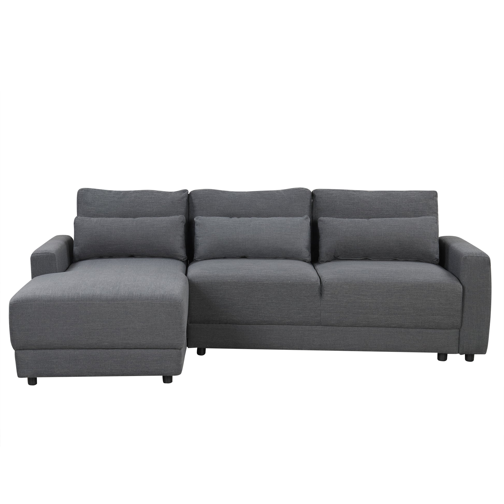 L Shaped Modular Sectional Sofa With Removable Back Cushions And 3 Pillows, Suitable For Living Rooms, Offices, And Apartments Gray Wood Linen 3 Seat