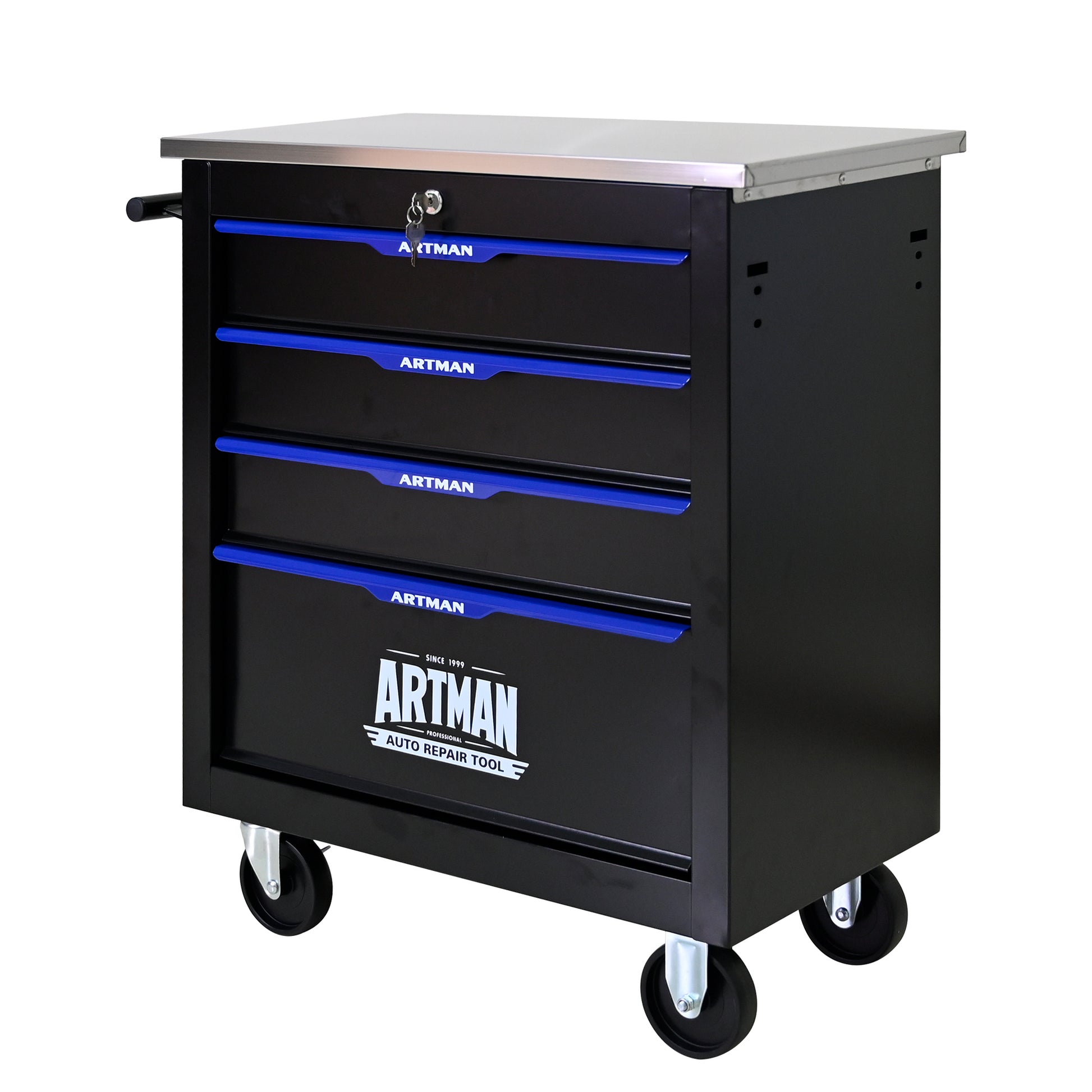 4 Drawers Multifunctional Tool Cart With Wheels Black Black Blue Steel