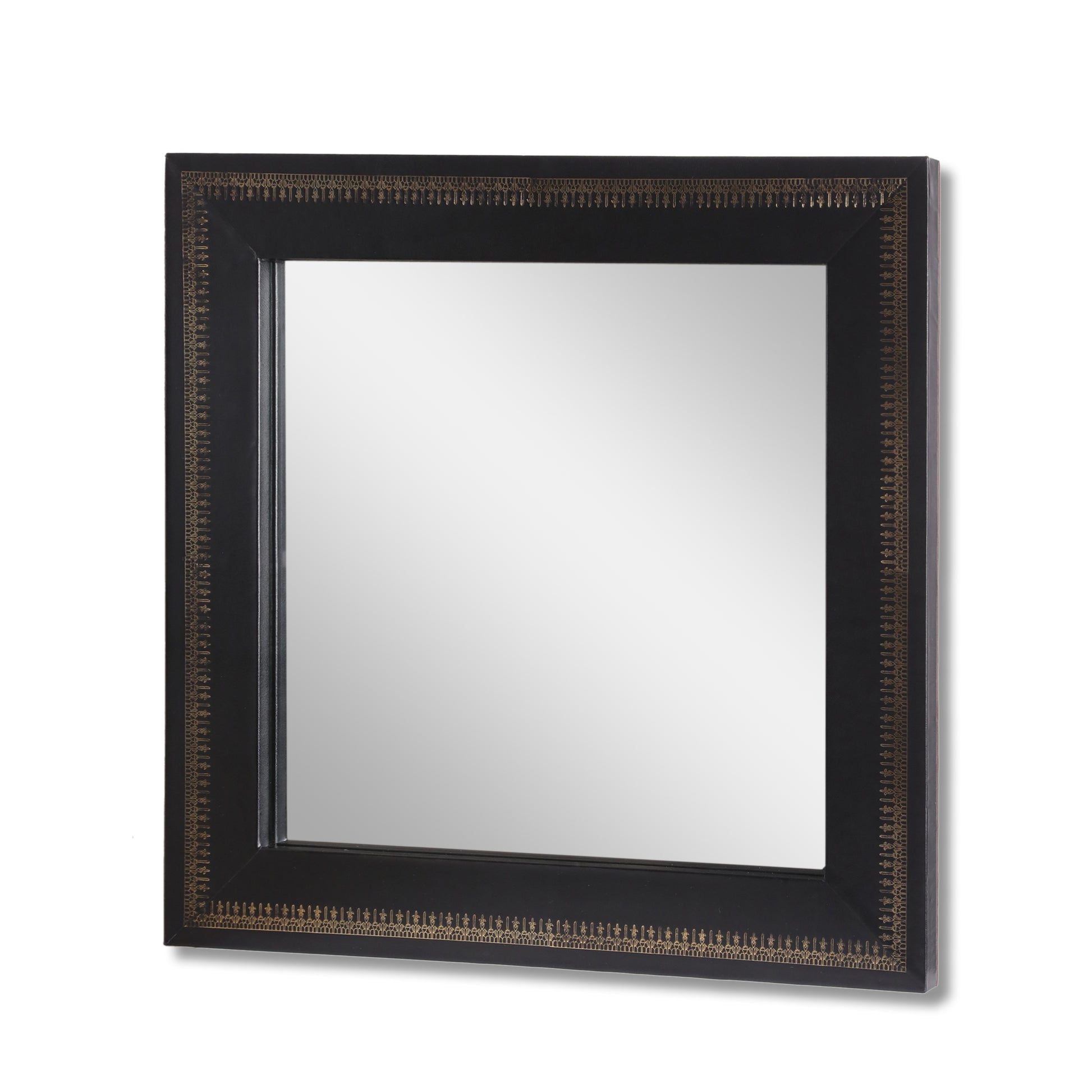 Wall Black Mirror With Golden Embossing Tc Goat Leather Black Gold Mdf