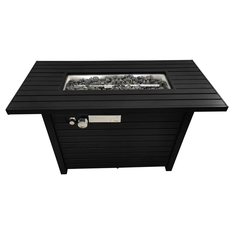 25" H X 42" W Steel Outdoor Fire Pit Table With Lid Black Black Modern Stainless Steel