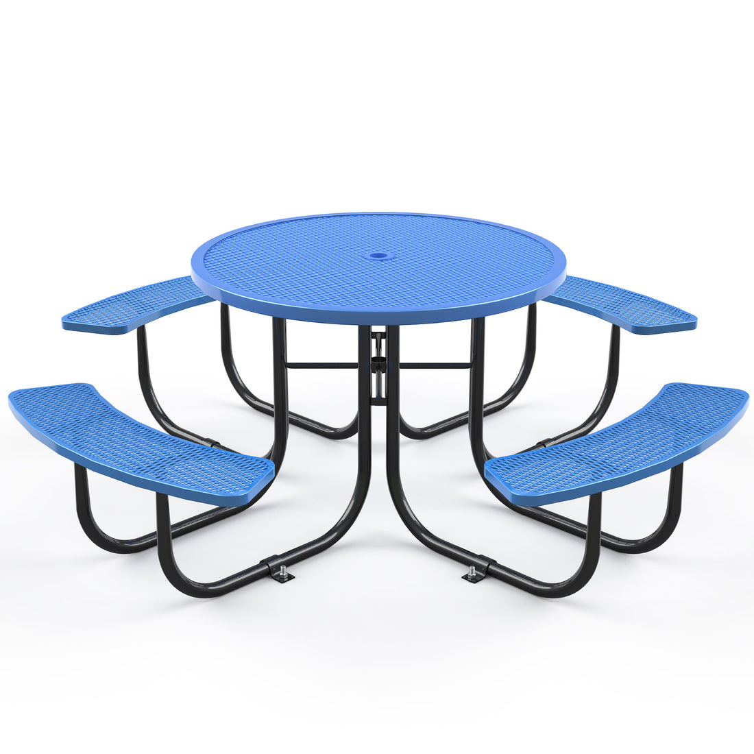 Round Outdoor Steel Picnic Table 46" Blue ,With Umbrella Pole,Blue Blue Steel Steel