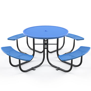 Round Outdoor Steel Picnic Table 46" Blue ,With Umbrella Pole,Blue Blue Steel Steel