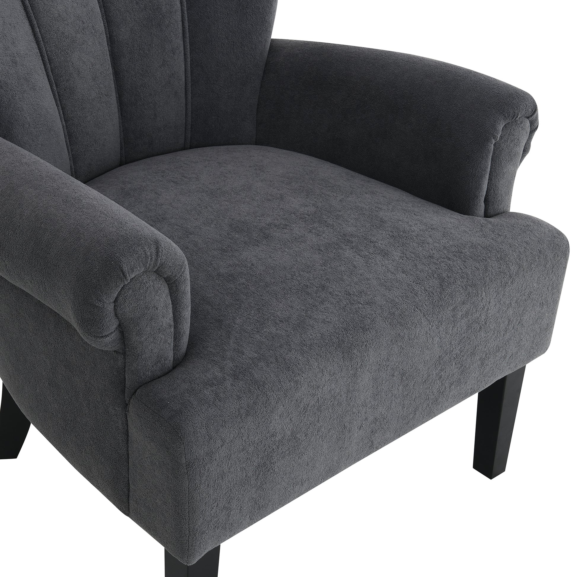 Modern Accent Living Room Chairs,Polyester Armchair Club Chair With Channel Back, Accent Chair For Living Room, Bedroom Reading Room, Soft Fabric, Wooden Leg, Dark Grey Dark Grey Primary Living Space Modern Foam Plywood
