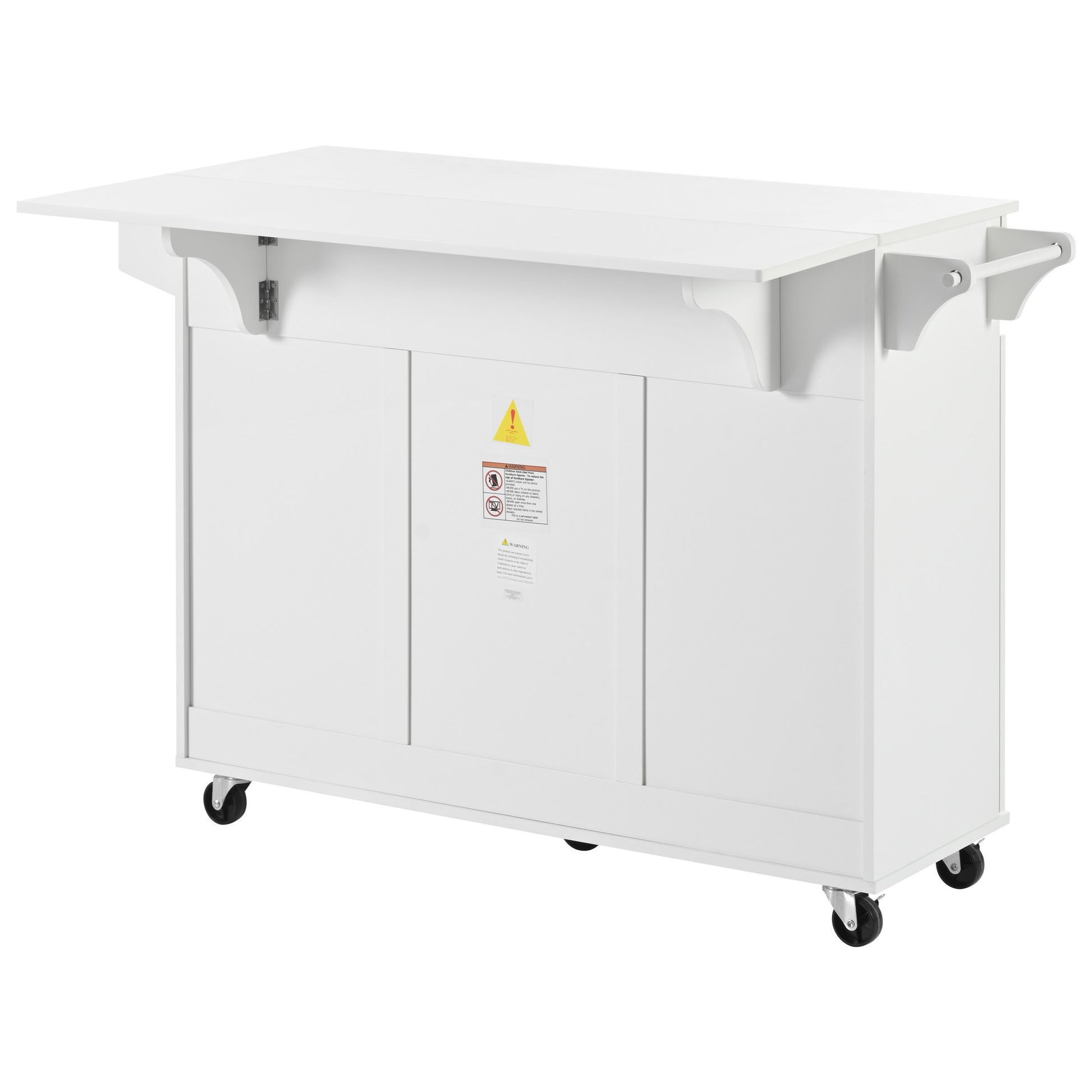 K&K 53.2'' Kitchen Island With Drop Leaf, Kitchen Storage Cart With Spice Rack, Towel Rack And 2 Drawers, Rolling Kitchen Island On Wheels With Adjustable Shelves For Kitchen, Dining Room, White White Brown Kitchen Artsy,Casual,Classic,Minimalist,Modern