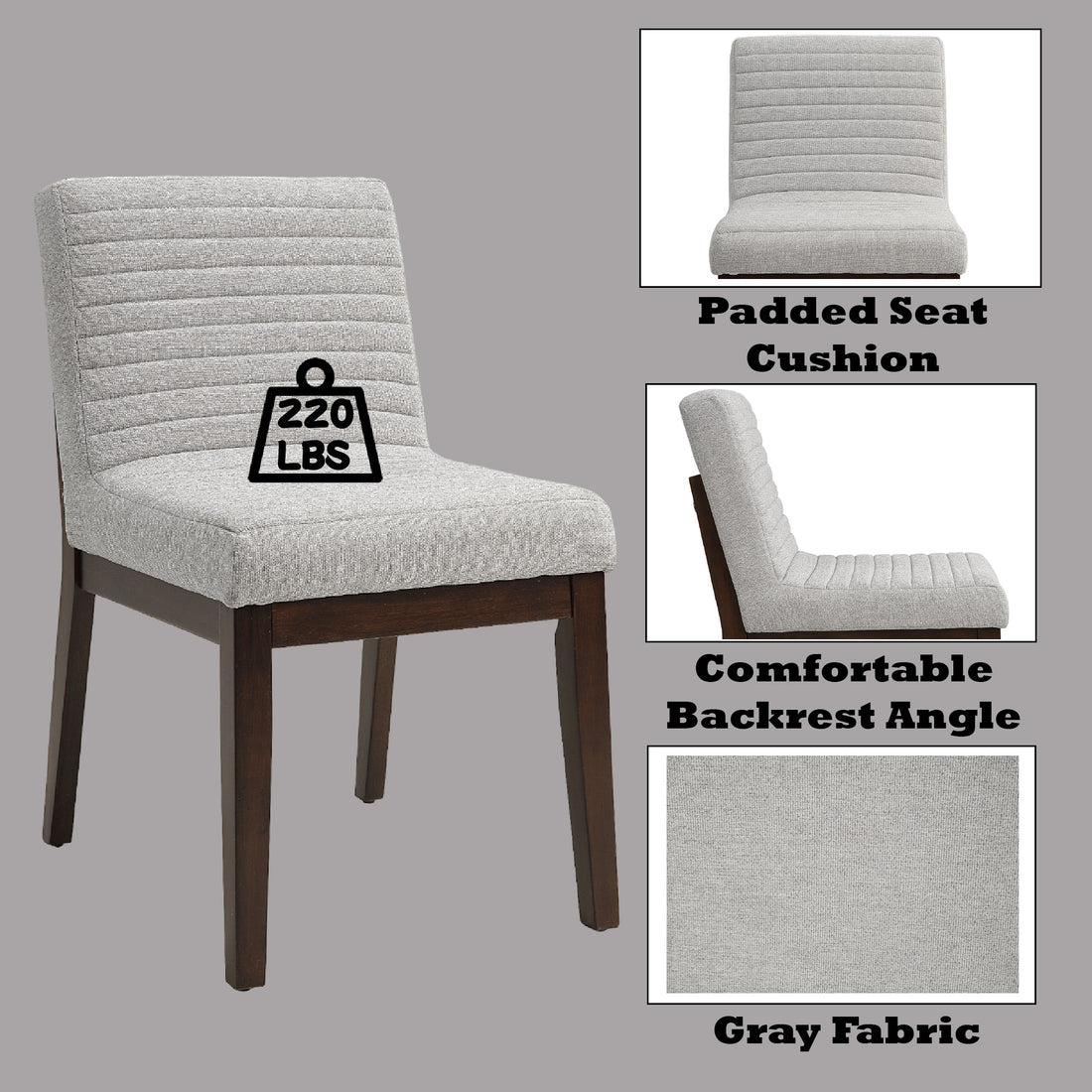 Edwyn Side Chair Set 2 , Gray Fabric & Brown Finish Dn03931 Brown Gray Upholstered