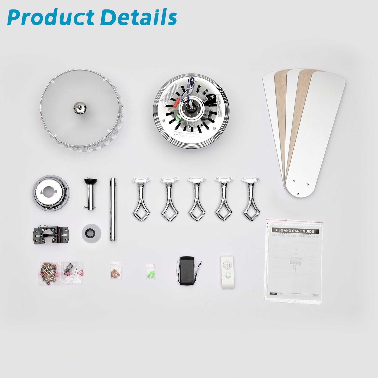 52" 3 Light Chrome Ceiling Fan Remote, Traditional Farmhouse Rustic Industrial Bohemian Country Cottage Transitional Glam For Home, Kitchen, Living Room Chrome American Design,American Traditional,Classic,Contemporary,Farmhouse Plywood Metal