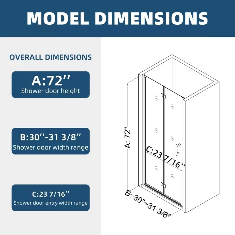 1 3 8" Adjustment,Universal Pivot Shower Door, With 1 4" Tempered Glass Matte Black Aluminium Alloy