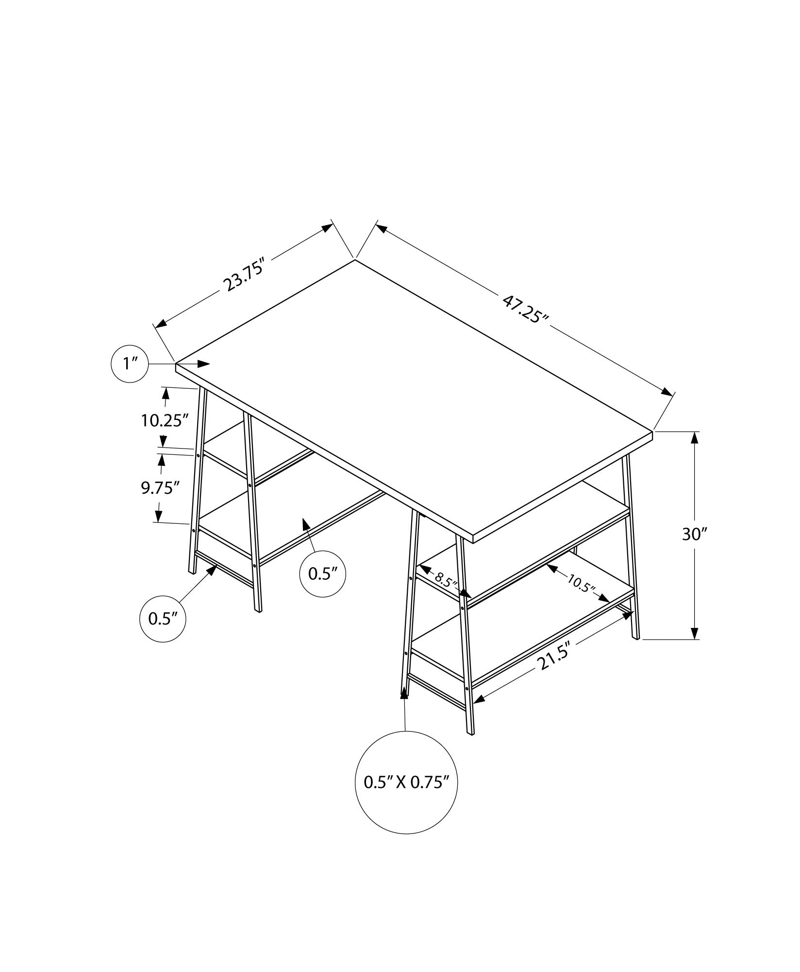 Computer Desk, Home Office, Laptop, Storage Shelves, 48"L, Work, Natural Laminate, White Metal, Contemporary, Modern Natural Metal