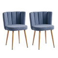 Modern Haze Blue Dining Chair Set Of 2 With Iron Tube Wood Color Legs, Shorthair Cushions And Comfortable Backrest, Suitable For Dining Room, Living Room, Cafe, Simple Structure. Blue Fabric