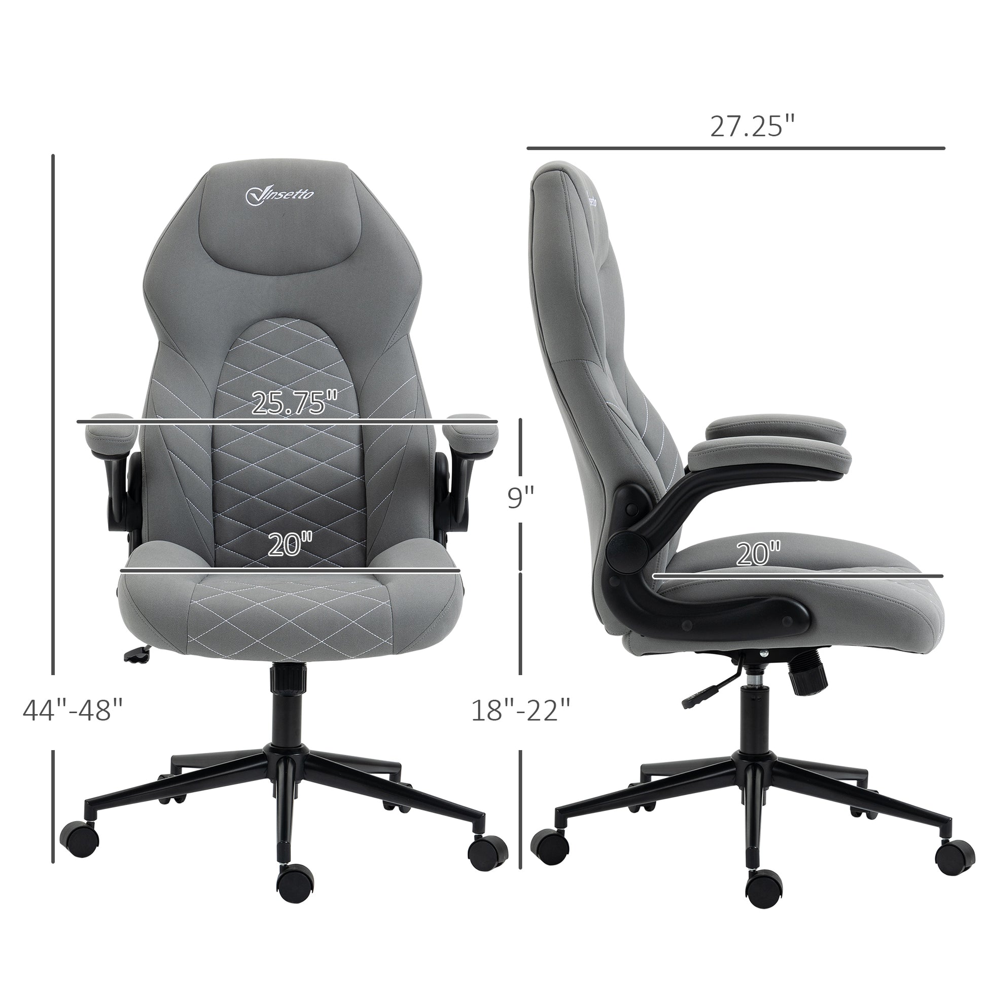 Vinsetto Gaming Chair With Flip Up Arm, High Back Desk Computer Chair, Gamer Chair With Adjustable Height And Swivel Wheellight Gray Light Gray Polyester