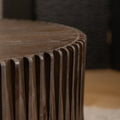 Vintage Fashion Style Cylindrical Nesting Coffee Table Set With Vertical Textured Embossed Design For Living Room, Office And Dining Room, Dark Brown Set Of 2 Dark Brown Mdf