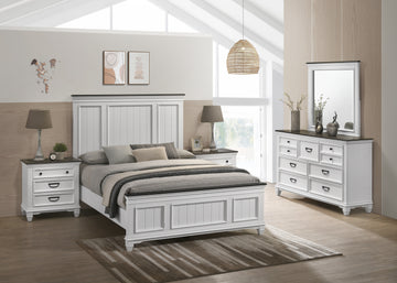 Clelane Wood Bedroom Set With Lap Panel Queen Bed, Dresser, Mirror, And Two Nightstands Box Spring Required Queen Antique White Gray Wood White 5 Piece Set Bedroom Bed Included,Dresser Included,Mirror Included,Nightstand Included Contemporary,Modern