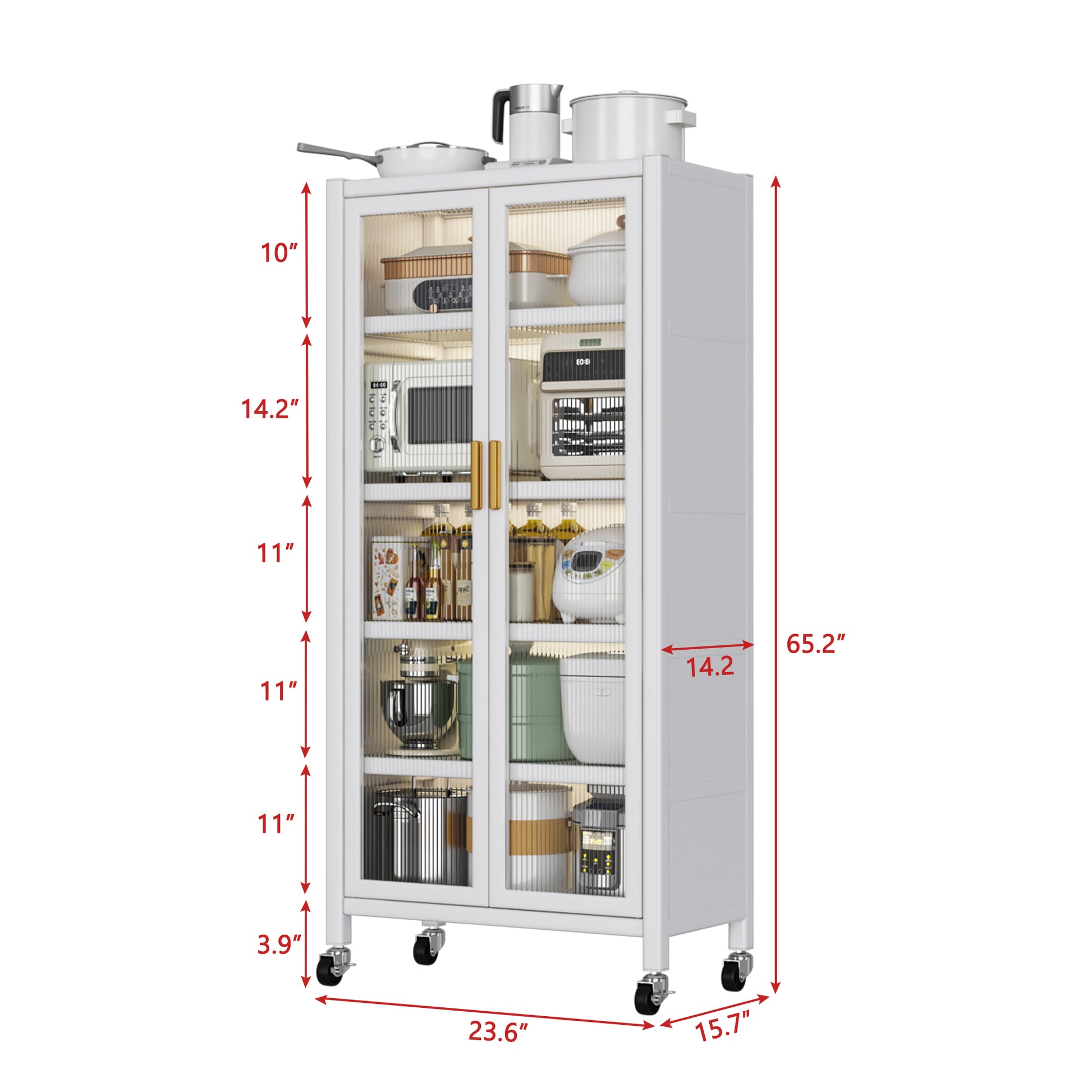 Open Door Kitchen Shelving Floor To Ceiling Multilevel Household Microwave Storage Cabinet Bowls Side Cabinets Cabinets Storage Cabinets White Color White American Design Metal