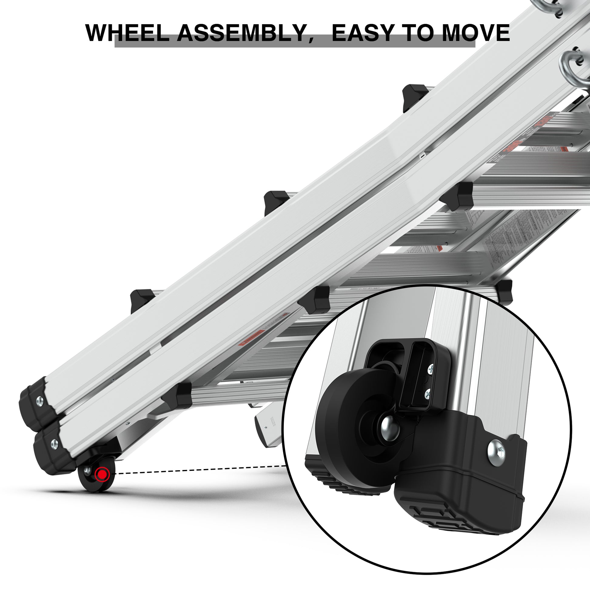 Aluminum Multi Position Ladder With Wheels, 300 Lbs Weight Rating, 22 Ft Metallic Grey Aluminium Alloy