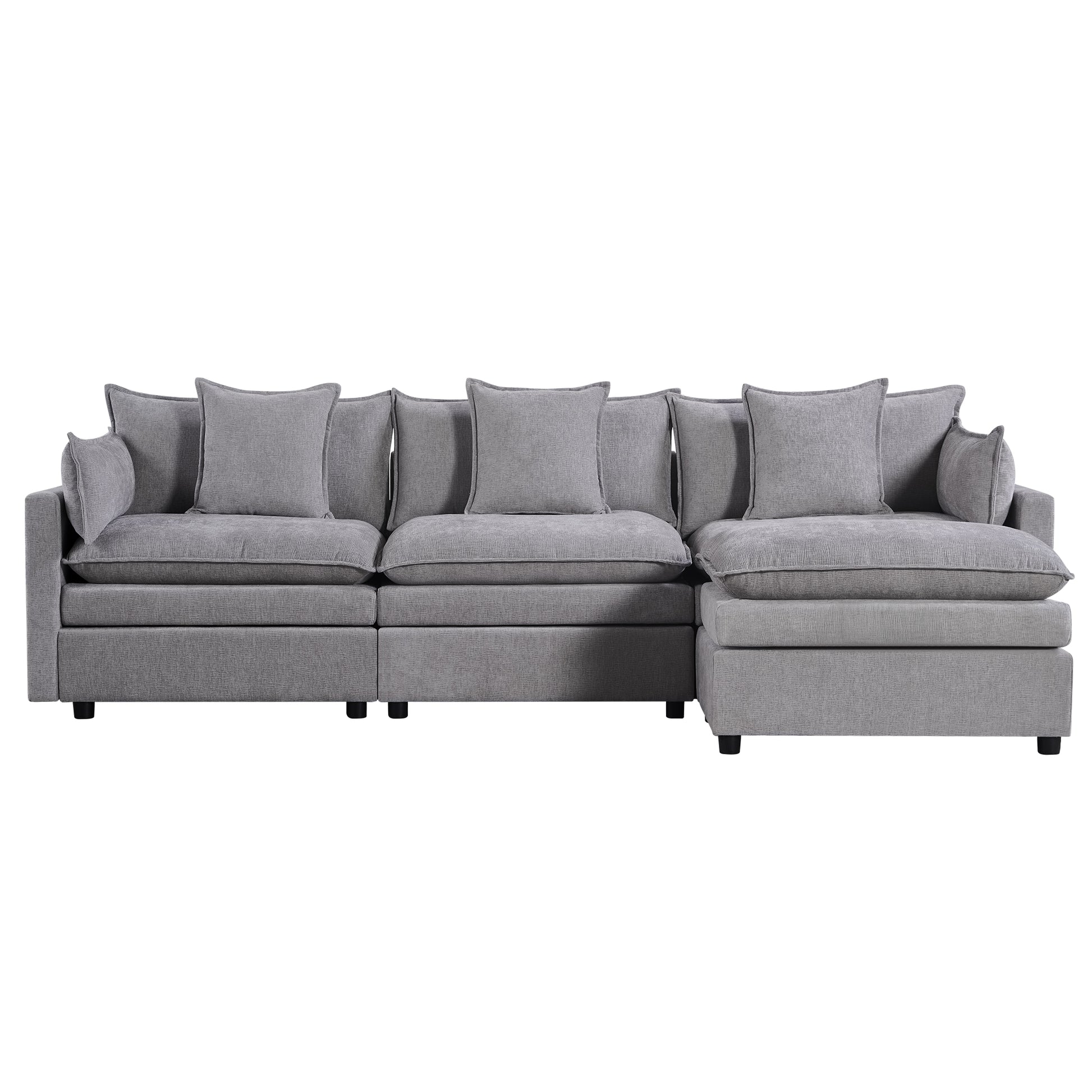 108.66"Modern Chenille L Shaped Sectional Sofa With Convertible Chaise, Comfy Cloud Couch Deep Sectional Sofa With Ottomans For Living Room Light Gray Wood Foam Chenille 3 Seat