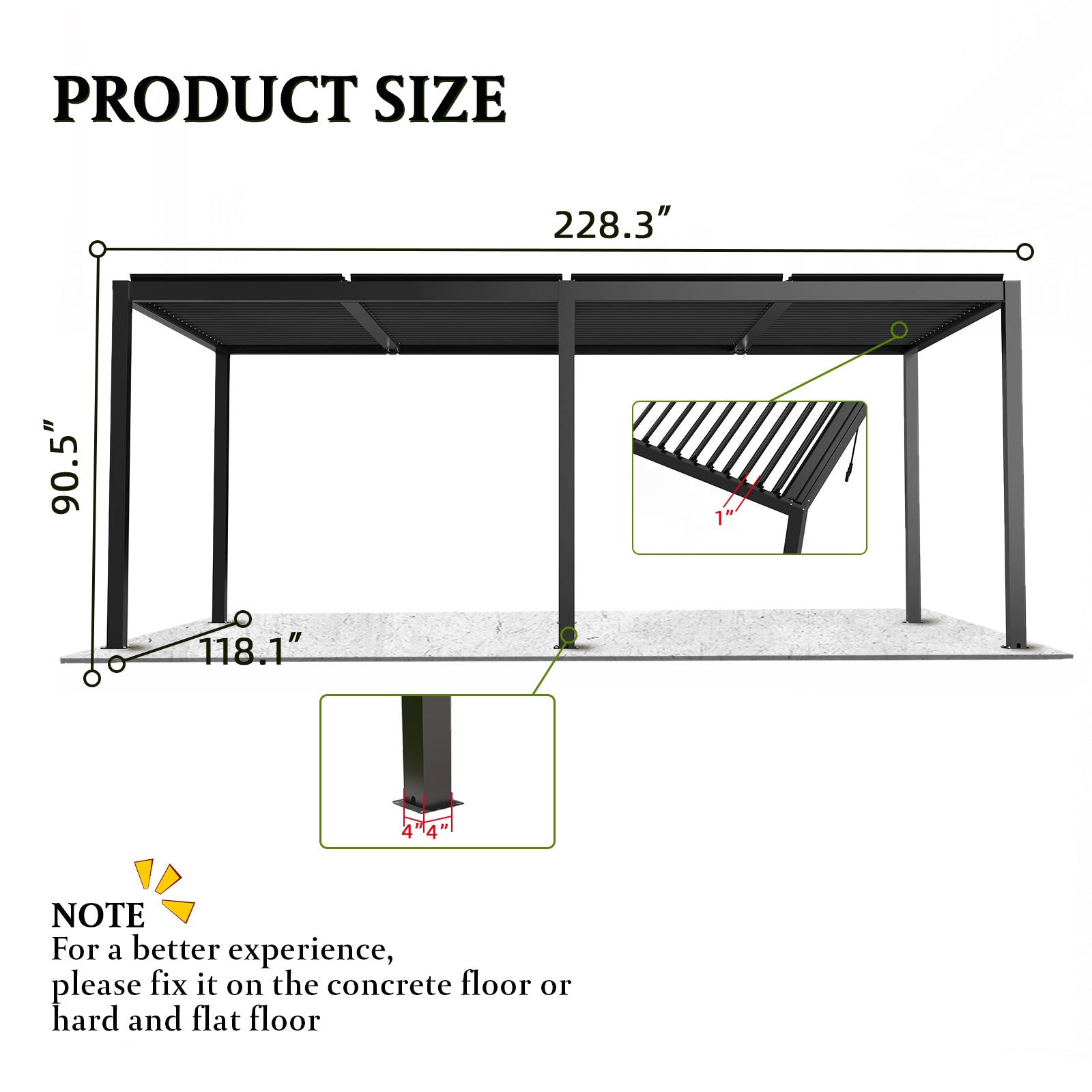 8640E Louver Pergola 10X19Ft Aluminum Frame & Steel Louvers Black Garden & Outdoor High Wind Resistant Gazebos Aluminum