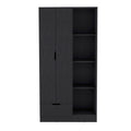 Memphis Wardrobe Armoire With 4 Tier Storage Shelves And 1 Drawer Black Black Bedroom Particle Board