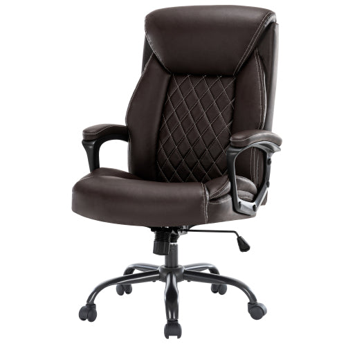 Executive Office Chair 400Lbs Heavy Duty Office Chair, Wide Seat Bonded Leather Office Chair With 30 Degree Back Tilt & Lumbar Support Brown Caster Iron Brown Office Dry Clean Round Handle Office Chairs Solid Back Casters Leather