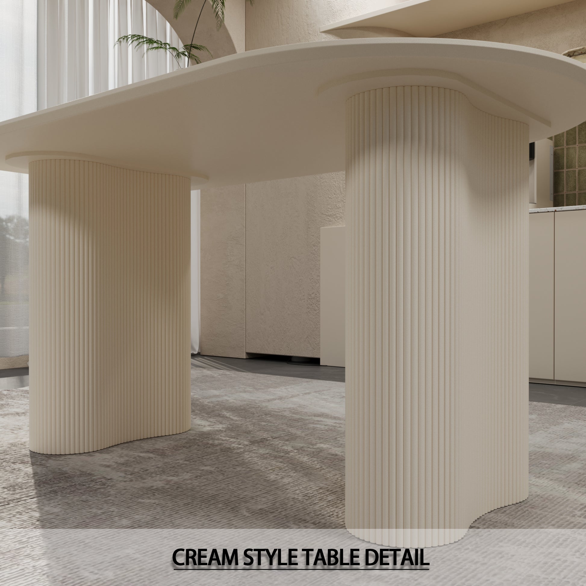 63 "Modern Fashion Mdf Cream Style Coffee Table And Irregular Side Table, 4 8 Person Dining Table, Thick Engineering Wood Round Wave Table Legs, Home Kitchen Thick Elegant Cream White Table Top Cream White Mdf